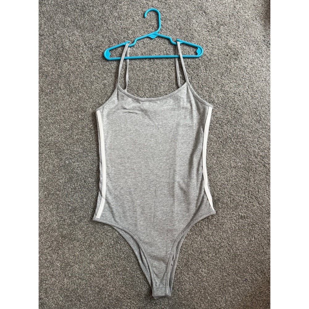 Ambiance Gray Tank Top Bodysuit Sleeveless White Side Stripe Small